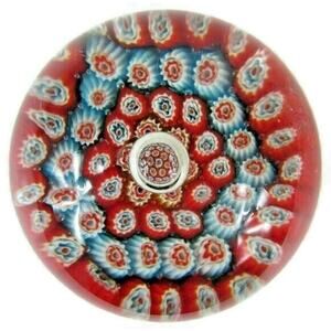 Millefiori 3.5in Paperweight Art Glass Globe Red White Blue Bubble Sphere Ball